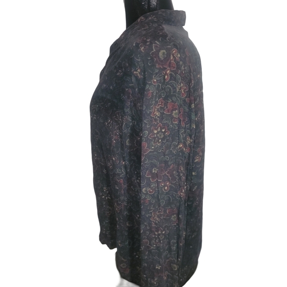 Vintage Essential Needs Floral Print 100% Silk Shirt L - Picture 5 of 7